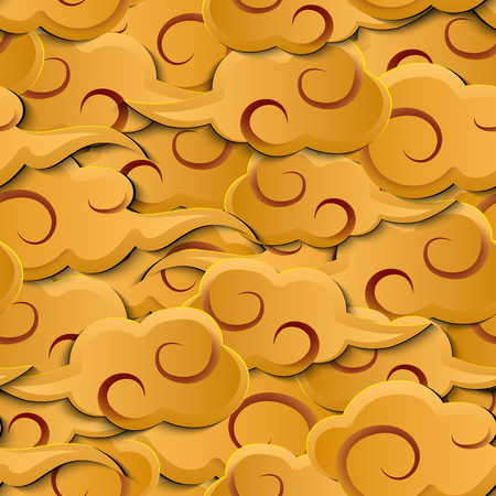 Gold spiral curve cross relief cloud seamless pattern backgroundのイラスト素材