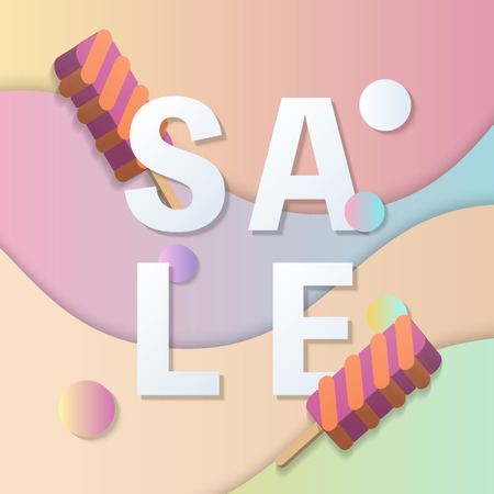 Summer sale banner template 3D pastel gradient colorful ice cream stick curve wave background. Idea for both for print and web promotion designのイラスト素材