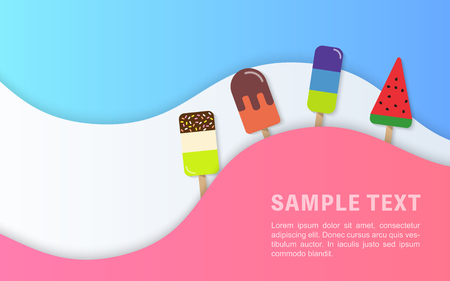 Summer sale banner template colorful ice cream stick curve wave line. Idea for both for print and web promotion designのイラスト素材