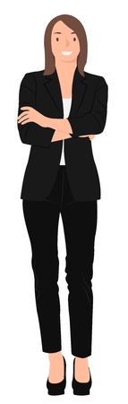 Cartoon people character design professional business woman standing with crossed arms happily. Ideal for both print and web design.のイラスト素材