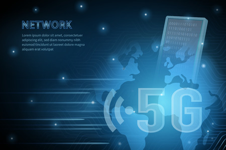 5G technology transparent mobile phone global earth geometry cross frame line vector futuristic...