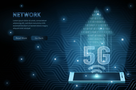 5G technology transparent mobile phone geometry cross frame line vector futuristic illustration...