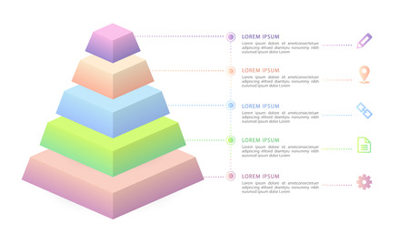 Vector isometric infographic design UI template colorful gradient 5 step labels and icons. Ideal for business concept presentation banner workflow layout and process diagram.のイラスト素材