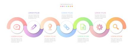 Infographic design UI template colorful spiral round cross gradient labels and icons. Ideal for business concept presentation banner workflow layout and process diagram.のイラスト素材