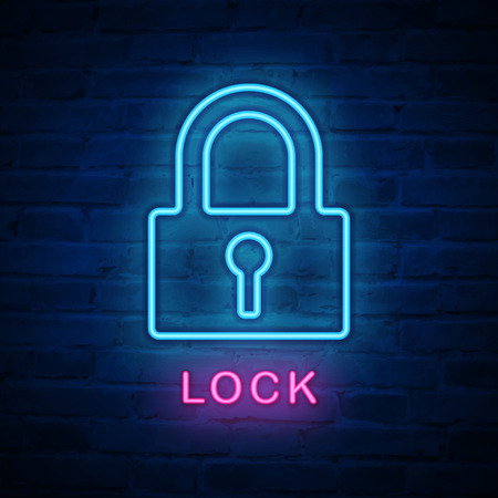 Vector illuminated neon light icon sign lock. Ideal for both print and web design.のイラスト素材