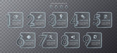 Vector infographic design UI template transparent glass number labels and icons. Ideal for business concept presentation banner workflow layout and process diagram.のイラスト素材