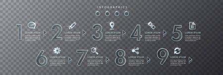 Vector infographic design UI template transparent glass number and icons. Ideal for business concept...