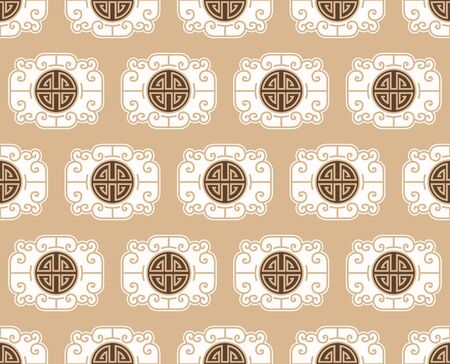 Retro vintage Chinese traditional pattern seamless background spiral curve cross frame vine round chainのイラスト素材