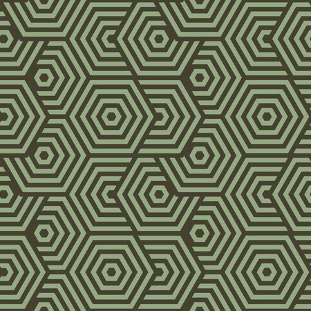 Retro vintage Chinese traditional pattern seamless background green polygon geometry overlapping cross spiral frame lineのイラスト素材