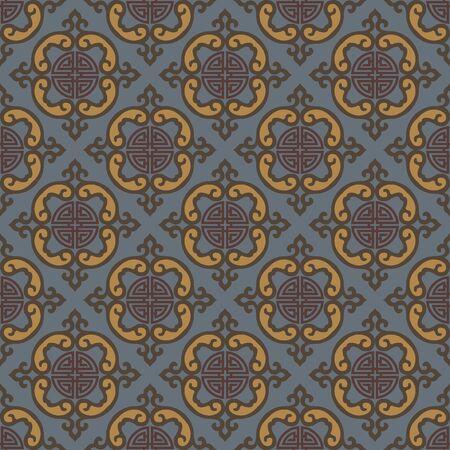 Retro vintage Chinese traditional pattern seamless background round curve cross frame vine chainのイラスト素材