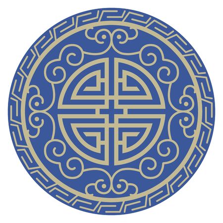 Oriental isolated pattern object spiral round frame vine chainのイラスト素材