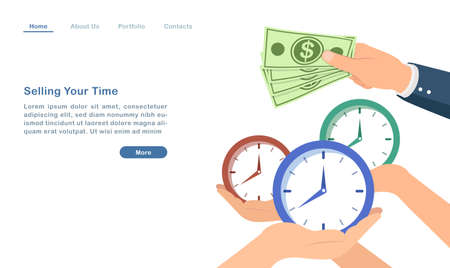 Website landing page template cartoon selling time work as salaried man to make money conceptのイラスト素材