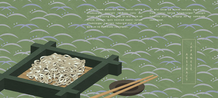 Oriental Japanese style abstract pattern background design traditional food soba cold noodle and chopsticksのイラスト素材