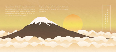 Oriental Japanese style abstract pattern background design nature landscape view of sun rise mountain and cloudのイラスト素材