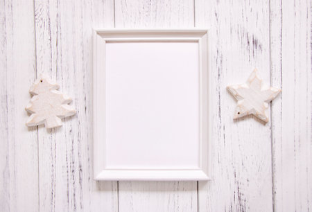 Stock photography white frame vintage painted wood floor craft template backgroundの写真素材