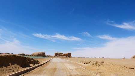 Landscape view of Dachaidan Wusute Water Yadan Geological park in Qinghai Chinaの写真素材