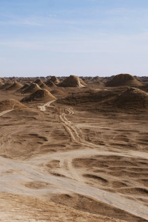 Beautiful landscape view of Yardang landform and sunny blue sky in Dunhuang Gansu China