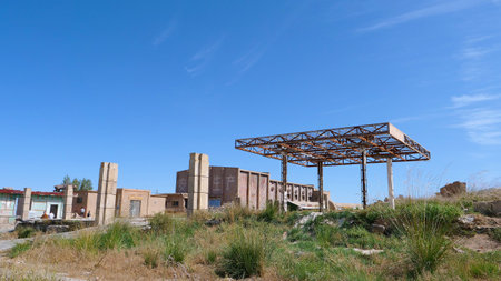 Landscape view of desert small town, a filming location in Gansu Chinaの写真素材
