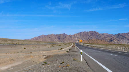 Landscape view of beautiful blue sky and high way road in Gansu Cina