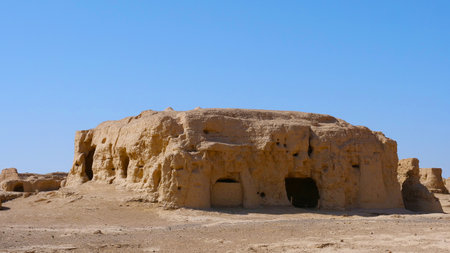 Landscape view of the Ruins of Jiaohe Lying in Xinjiang Province China.