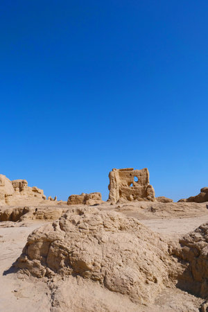 Landscape view of the Ruins of Jiaohe Lying in Xinjiang Province China.の写真素材