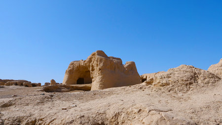 Landscape view of the Ruins of Jiaohe Lying in Xinjiang Province China.