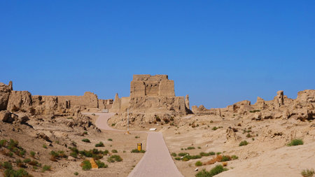 Landscape view of the Ruins of Jiaohe Lying in Xinjiang Province China.の写真素材