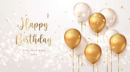 Elegant golden ballon Happy Birthday celebration card banner templateのイラスト素材