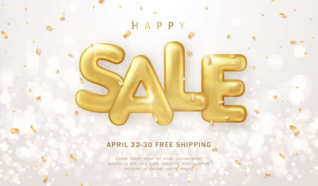 Happy sale promotion marketing template luxury golden balloon text with shinning bokeh backgroundのイラスト素材