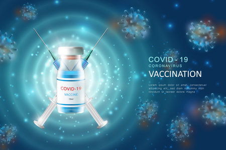 Realistic 3D injection vaccine syringes for Coronavirus COVID-19 global epidemic flu disease background imageのイラスト素材