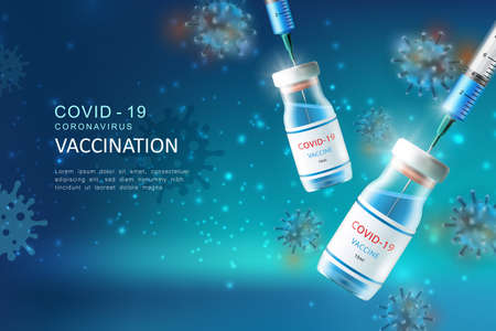 Realistic injection vaccine syringes for Coronavirus COVID-19 global epidemic flu disease background image 3D virusのイラスト素材