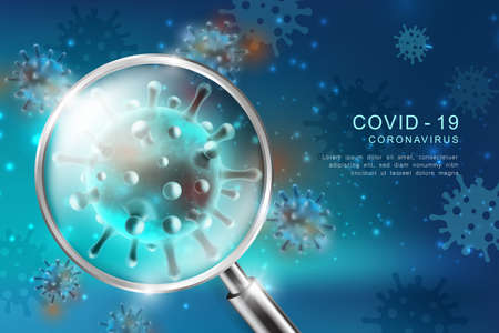 Coronavirus COVID-19 global epidemic flu disease background image 3D virus and magnifierのイラスト素材