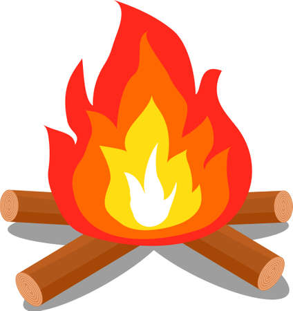 Cartoon isolated vector object camping bonfire woodenのイラスト素材