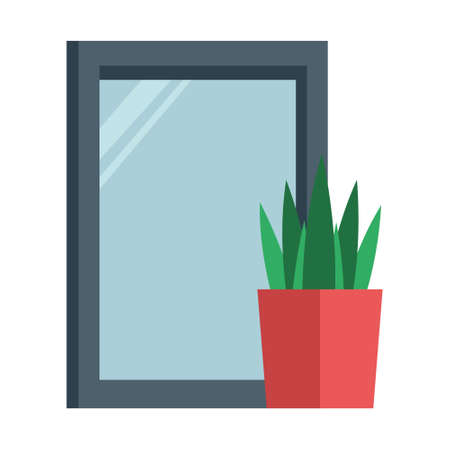 Cartoon isolated object picture frame and plant potのイラスト素材