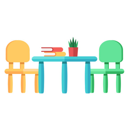 Cartoon isolated object nursery furniture desk and chairのイラスト素材