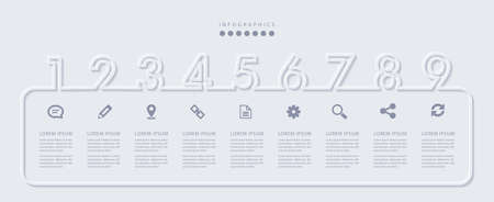 Vector elegant simple refined style infographic design UI template 9 number labels and icons. Ideal for business concept presentation banner workflow layout and process diagram.のイラスト素材