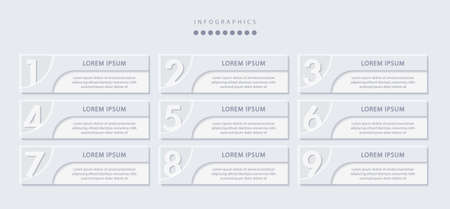 Vector elegant simple refined style infographic design UI template 9 number labels and icons. Ideal for business concept presentation banner workflow layout and process diagram.のイラスト素材
