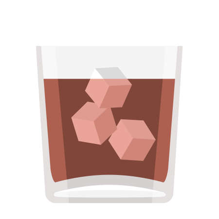 Cartoon vector illustration isolated object transparent glass alcohol drink whisky with cool iceのイラスト素材