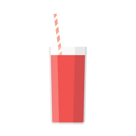 Cartoon vector illustration isolated object glass of fresh tomato juice with strawのイラスト素材