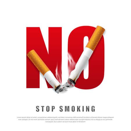 Stop smoking campaign illustration no cigarette for health broken cigarettes and ashesのイラスト素材