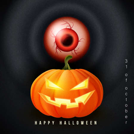 Happy halloween 3D realistic scary jack lantern and red bloodshot eyeballのイラスト素材