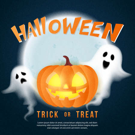 Happy halloween scary jack lantern full moon background and spirit ghostのイラスト素材