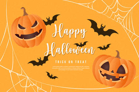 Happy halloween scary jack lantern bat and spider webのイラスト素材