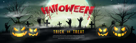 Happy halloween 3D realistic scary jack lantern full moon graveyard night backgroundのイラスト素材