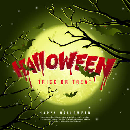 Happy halloween green tone full moon night backgroundのイラスト素材