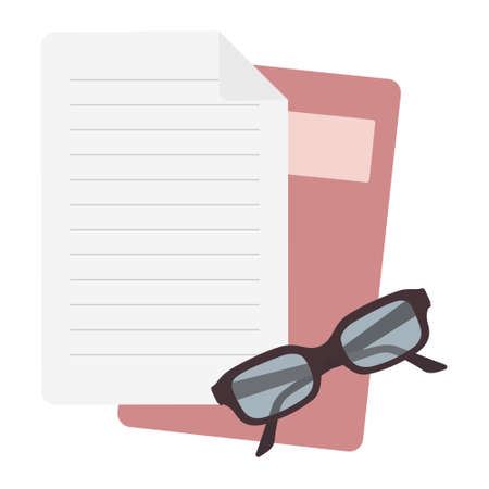 notebook paper document and glassesのイラスト素材