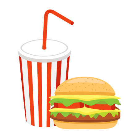 fast food set hamburger and soft drinkのイラスト素材