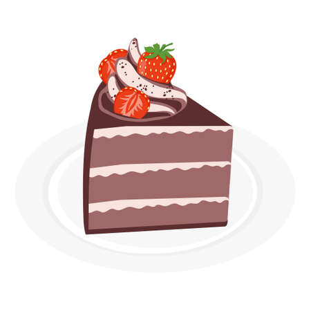 dessert chocolate cake with cream and straberryのイラスト素材