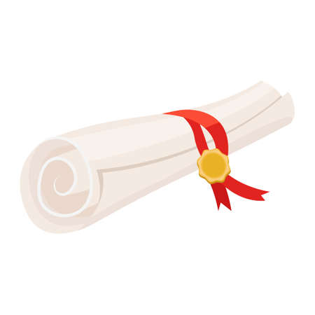 certificate paper roll and red ribbon golden tagのイラスト素材