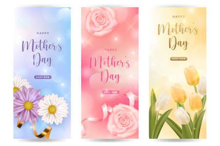 Happy mother's day flower banner collection of daisy rose and tulipのイラスト素材